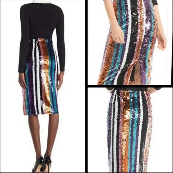Grey Lab • Multicolor Cocktail Sequin Striped Pencil Skirt S NWOT - Picture 4 of 4